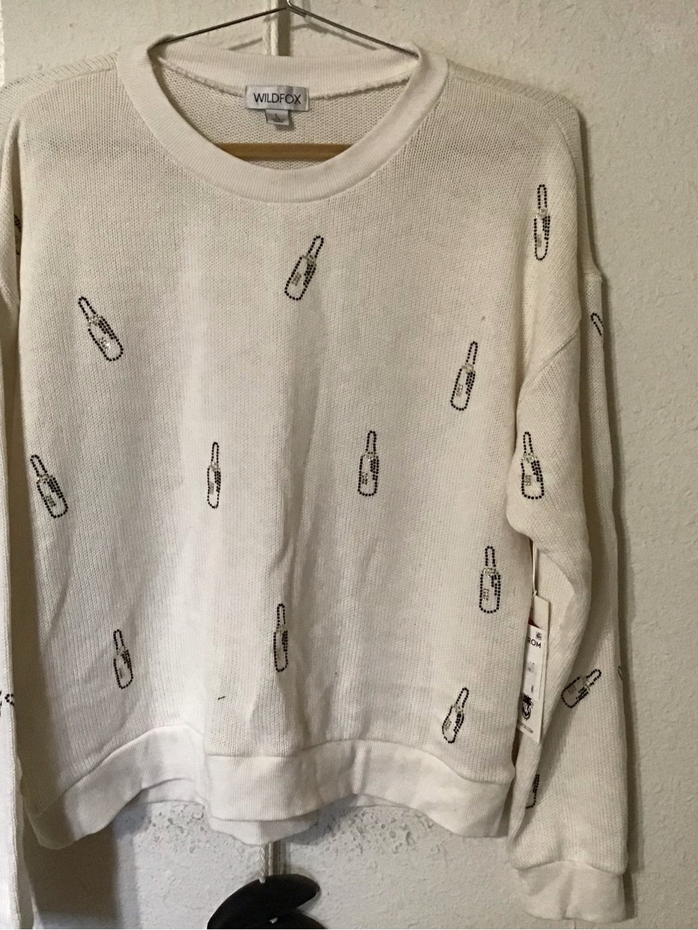 Wildfox Cream Sweater with Bottle Embroidery